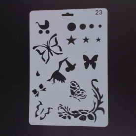 Пластиковый трафарет Детский набор с бабочками и аистом, 25.5x17.4 см