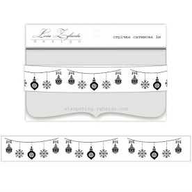 Стрічка з принтом "Новорічні іграшки", 1,5 см, 1 м