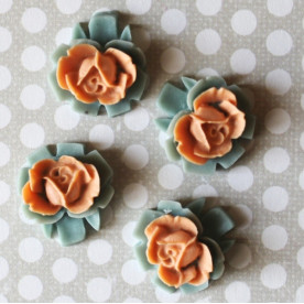 Кабошон Троянда синього і персикового кольорів, розмір 16 мм, 1 шт