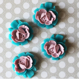 Кабошон Розочка розового и бирюзового цветов, размер 16 мм, 1 шт