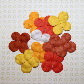 Набір 10 квіток гортензії в червоних і помаранчевих тонах, 30 мм