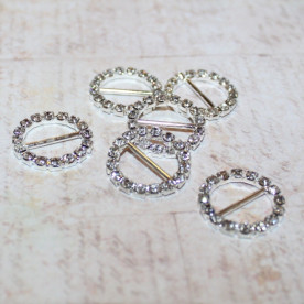 Круглая пряжка серебристого цвета со стразами, размер 15 мм, 1 шт