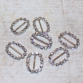 Овальная пряжка серебристного цвета со стразами, размер 15 мм, 1 шт