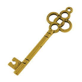 Металлическая подвеска "Золотой ключик", античное золото, 1 шт, 47х15 мм