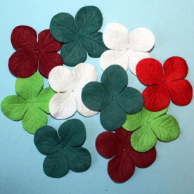 Набор гортензий в новогодних, красных и зеленых цветах, 30 мм, 10 шт