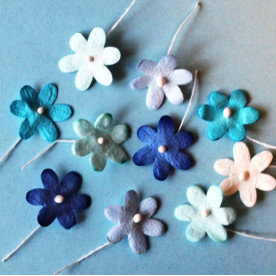 Набір плоских квіточок в блакитних тонах, 1,5 см, 10 шт