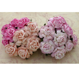 Набір 5 декоративних чайних троянд в рожевих тонах, 40 мм