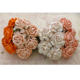 Набор 5 декоративных чайных роз в персиковых тонах, 40 мм
