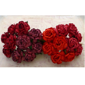 Набір 5 декоративних чайних троянд в червоних тонах, 40 мм