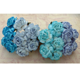 Набір 5 декоративних чайних троянд в блакитних тонах, 40 мм