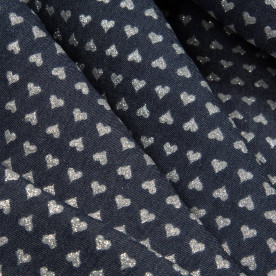 Джинс, Сердечки, Хлопок 70%, 390г/м, синий, 50x50 см