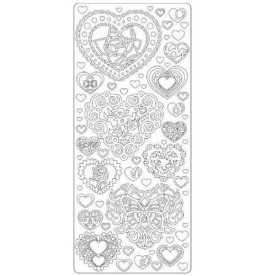 Контурные наклейки "Сердечки" серебряные, ScrapBerry's