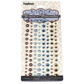 Набор полужемчужин и страз Голубой и коричневый, 120 шт от ScrapBerry's