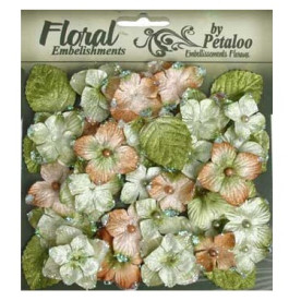 Набор бархатных цветов и листьев Velvet Hydrangeas - Sage от Petaloo, 38-40 шт