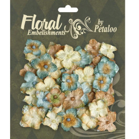 Набор бархатных цветов и листьев Velvet Hydrangeas - Blue от Petaloo, 38-40 шт