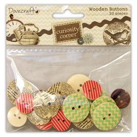 Набір дерев'яних гудзичків Curiosity Corner, 20 шт від компанії Dovecraft