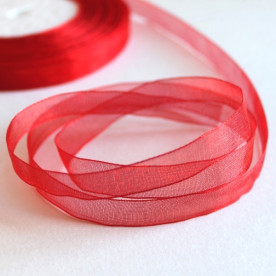 Стрічка з органзи червоного кольору, 10 мм, 90 см