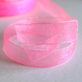 Лента из органзы ярко-розового цвета, 15 мм, 90 см