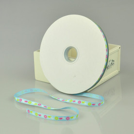 Репсова стрічка блакитного кольору з принтом "Цитрус", 10 мм, 90 см