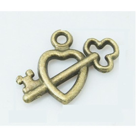 Металлическая подвеска "Сердечко и ключик", античная бронза, 5 шт, 18х14 мм