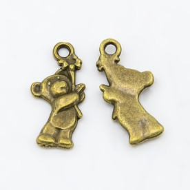 Подвеска "Медвежонок с ромашкой", античная бронза, 1 шт, 20х10 мм