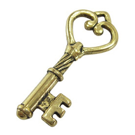Металлическая подвеска "Ключик", античное золото, 46х18 мм, 1 шт