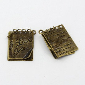 Подвеска "Блокнотик", античная бронза, 28х20 мм, 1 шт