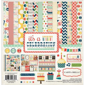 Набор бумаги It's A Celebration, 30х30 см, 12 листов + наклейки от Carta Bella