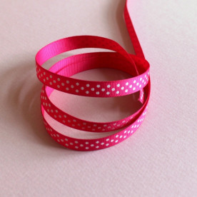 Репсова стрічка в горошок малинового кольору, ширина 10 мм, довжина 90 см