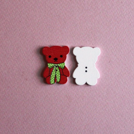 Дерев'яний гудзик "Ведмедик" червоного кольору, 1 шт, 32х23 мм