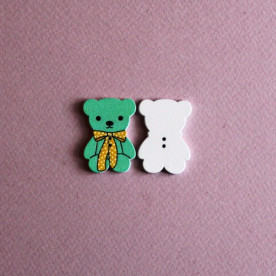 Деревянная пуговка "Медвежонок" бирюзового цвета, 1 шт, 32х23 мм