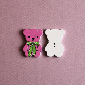 Дерев'яний гудзик "Ведмедик" рожевого кольору, 1 шт, 32х23 мм