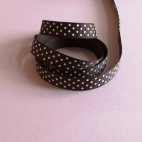 Репсовая ленточка коричневого цвета в горошек, ширина 16 мм, длина 90 см