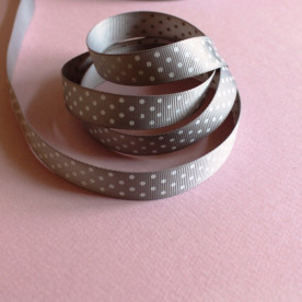 Репсова стрічка сірого кольору в горошок, ширина 16 мм, довжина 90 см