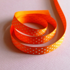 Репсовая ленточка оранжевого цвета в горошек, ширина 16 мм, длина 90 см