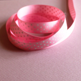 Репсова стрічка рожевого кольору в горошок, ширина 16 мм, довжина 90 см