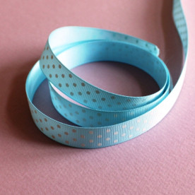 Репсовая ленточка голубого цвета в горошек, ширина 16 мм, длина 90 см