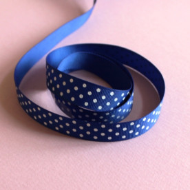 Репсова стрічка синього кольору в горошок, ширина 16 мм, довжина 90 см