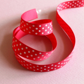 Репсова стрічка малинового кольору в горошок, ширина 16 мм, довжина 90 см