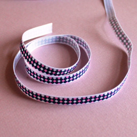 Репсова стрічка синього кольору з принтом "Ромб", ширина 10 мм, довжина 90 см