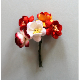 Набір декоративних квіток вишні в різних тонах червоного кольору 5 шт.