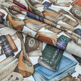 Декоративная ткань, ироида, книги, хлопок 50%, 176г/м, 50x70 см