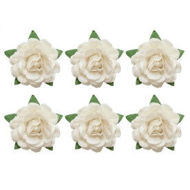 Набор 6 декоративных чайных роз белого цвета, 18 мм