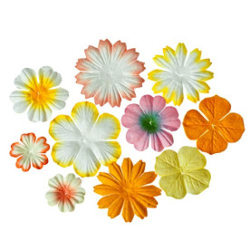 Набор плоских цветочков светлого жёлтого и оранжевого цвета 10 шт