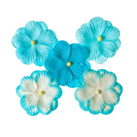 Набір плоских квіточок Братки в бірюзових тонах 5 шт