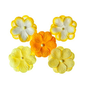 Набір плоских квіточок Братки в жовтих тонах 5 шт