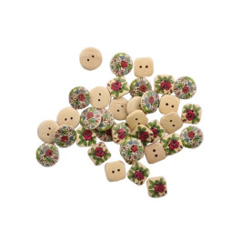 Набор деревянных пуговичек с принтом Лотус 36 шт., 15 и 18 мм от Scrapberry's