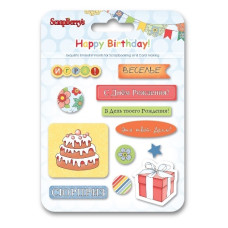 Набор эпоксидных наклеек С Днем Рождения, 10.5х14.5, ScrapBerry's