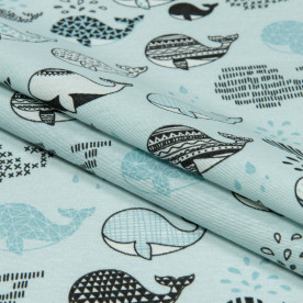 Декоративна тканина Лонет, Кити дрібні, блакитний, 50% бавовна, 178 г / м2, 50х70 см