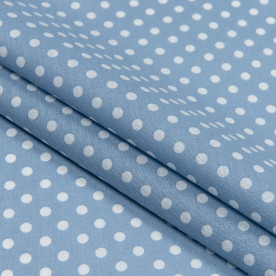 Бязь набивная, Горохи, синяя, плотность 120, 50x55, хлопок 100%